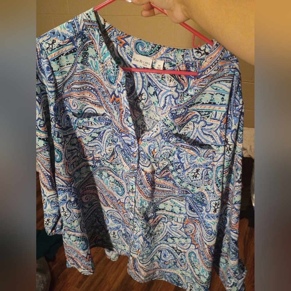 Kim Rogers Blue Paisley Long Sleeve Top